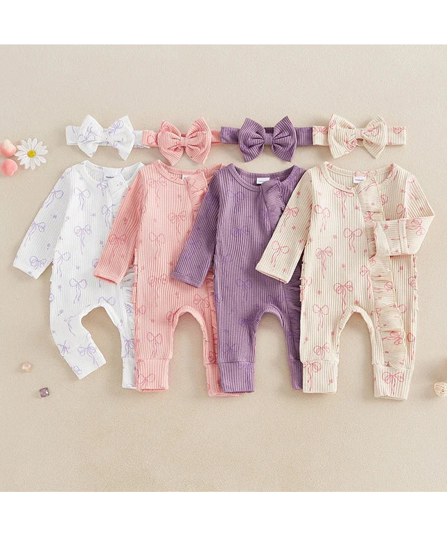 Infant Baby Girl Outfit Bow Print Long Sleeve