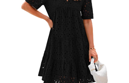 Women's Long Simple Casual Solid Hollow Out Pure Cotton dress