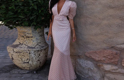 Sexy Patchwork Print V-neck Short Women Dress