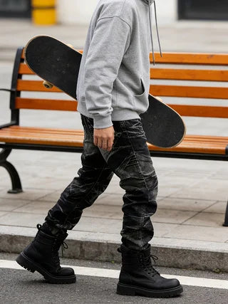 Men's retro black-grey slim-fit jeans