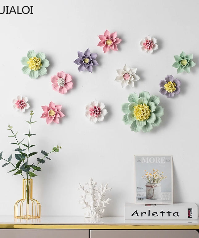 Handmade ceramic flowers wall decor