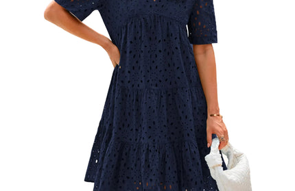 Women's Long Simple Casual Solid Hollow Out Pure Cotton dress